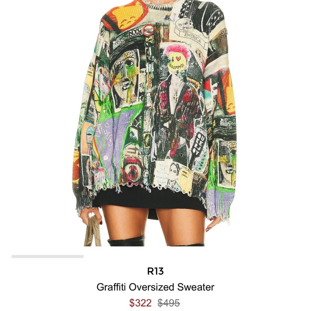 R13 Distressed Multicolor Graphic Knit